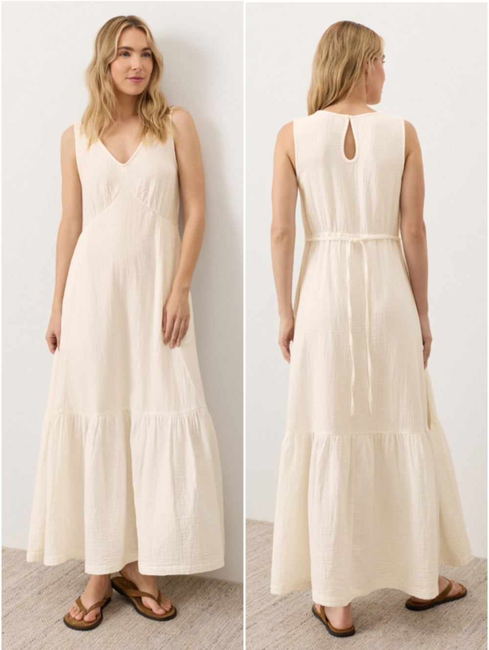 NEW Pact Organic Coastal Double Gauze Beach To Brunch Maxi Dress - Cream MEDIUM